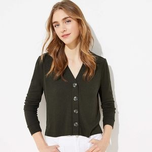LOFT Dark Green Cropped Cardigan